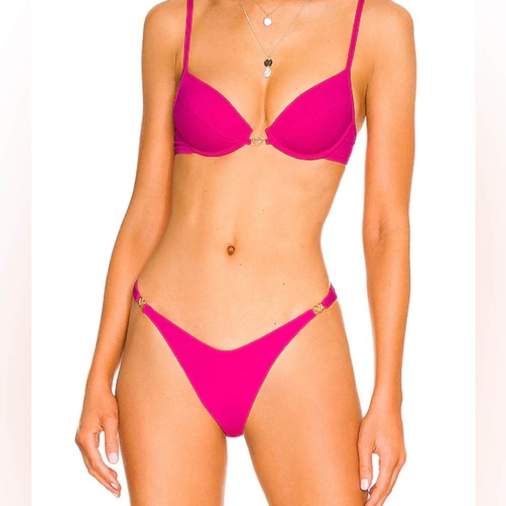 L*Space Stardust Bikini Top + Ziggy Bikini Bottom, Hot pink with hearts